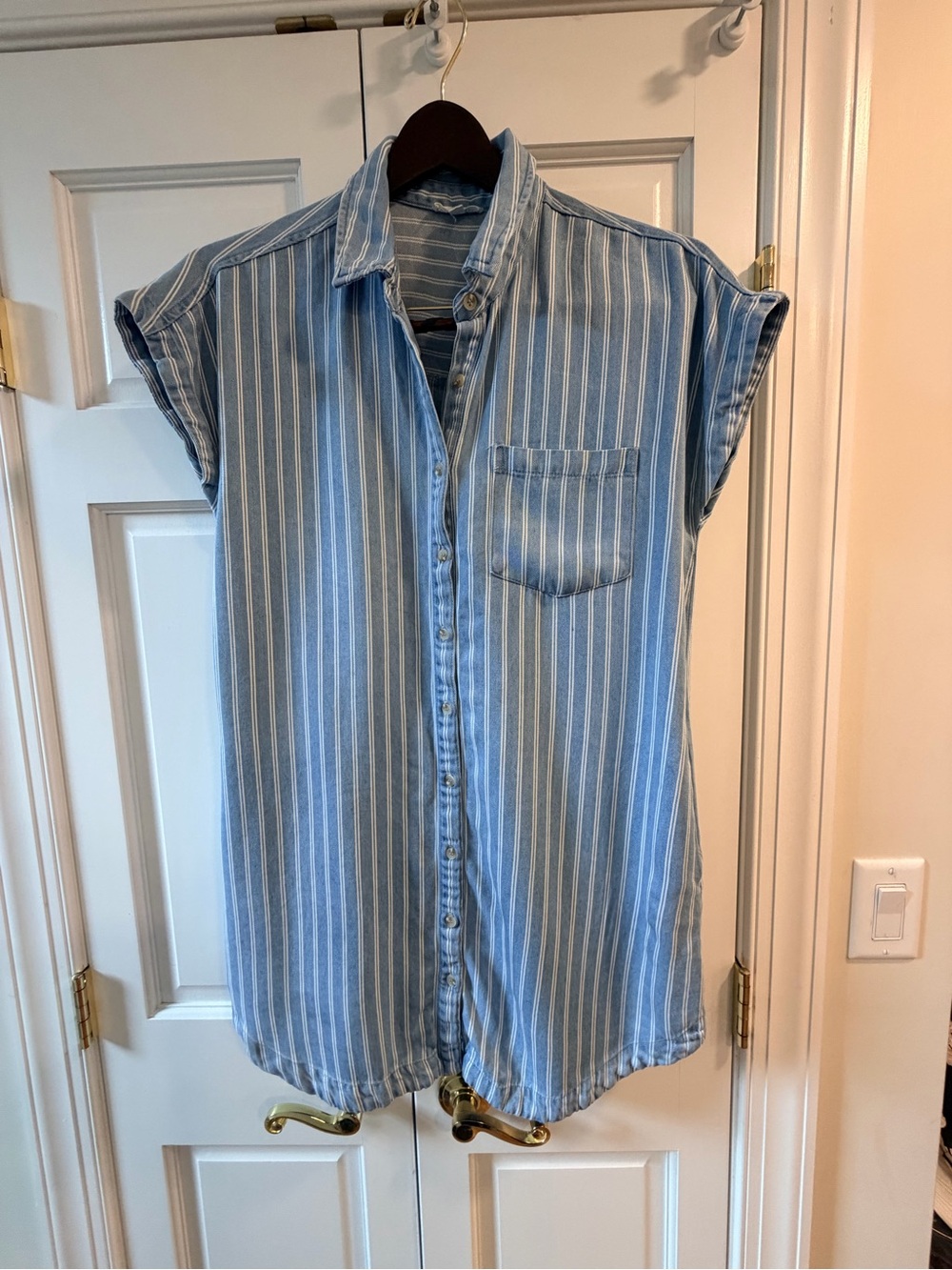 Blu Pepper Light Blue & White Striped Button-Down Shirt Dress